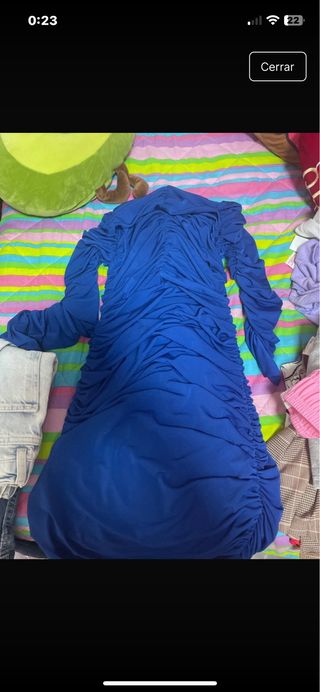 Vestido azul fruncido manga larga