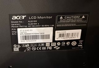 Monitor Acer 22” Negro/Plateado.