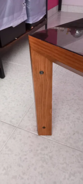 Conjunto 2 mesas centro cristal y madera