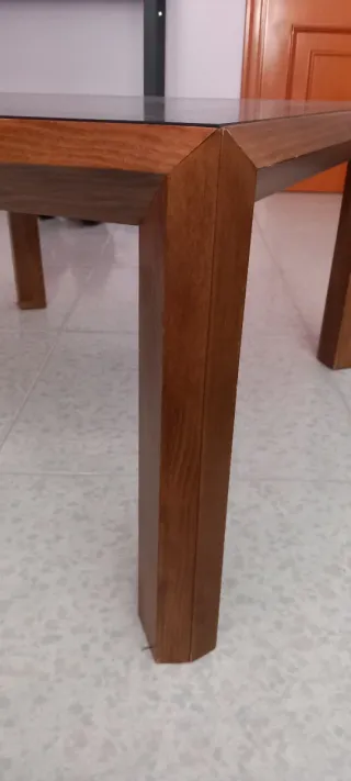 Conjunto 2 mesas centro cristal y madera