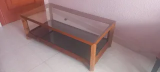 Conjunto 2 mesas centro cristal y madera