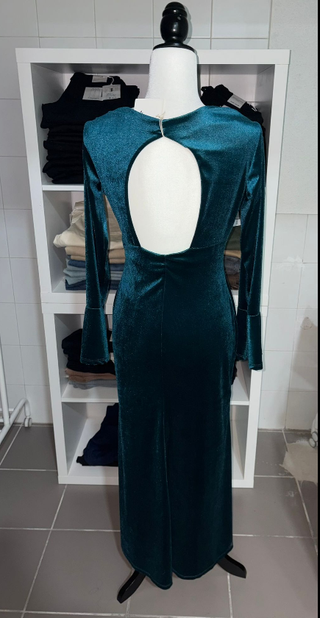 Vestido largo terciopelo verde. Tienda ropa online