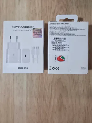 Cargador Samsung 45W PD con cable USB-C a USB-C.