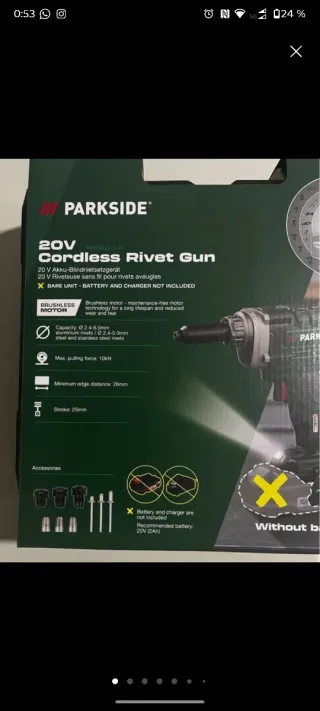 PARKSIDE 20V Pistola Remachadora Inalámbrica
