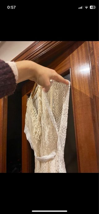 Caftán/blusa beige con flecos