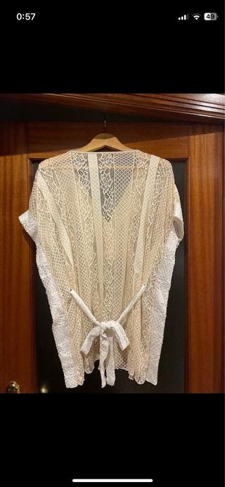 Caftán/blusa beige con flecos