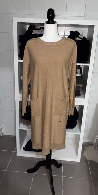 Vestido punto beige L con brillos