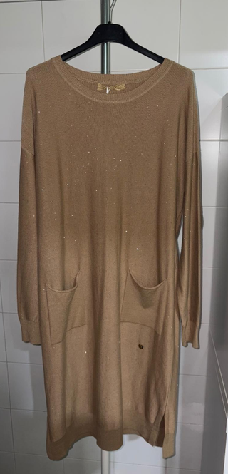 Vestido punto beige L con brillos