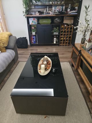 Mesa de centro cristal y madera elevable