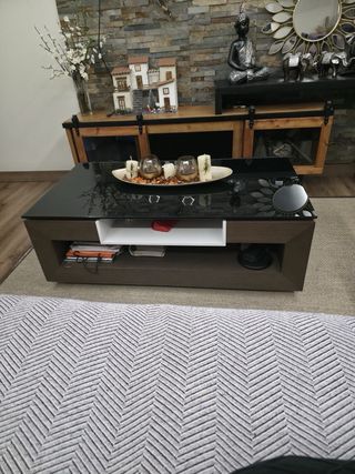 Mesa de centro cristal y madera elevable