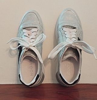 Tenis Hogan Mujer Talla 35 Plata y Negro