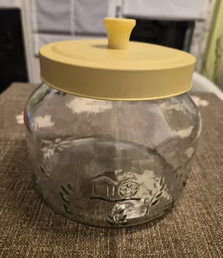 Biscottiera vetro decorato e metallo Mulino Bianco