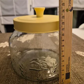 Biscottiera vetro decorato e metallo Mulino Bianco