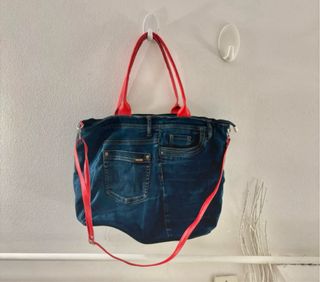 Borsa Denim Tracolla Pelle Blu Rossa