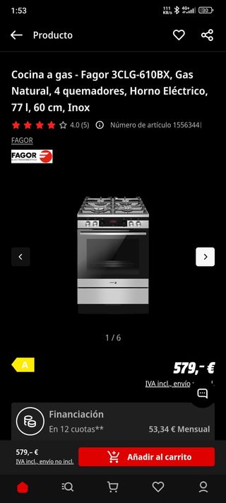 Cocina Fagor 4 Fogones + Horno Eléctrico