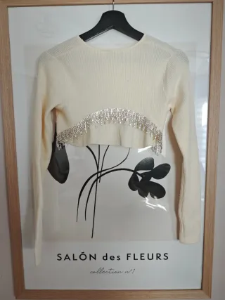 Jersey crop Zara beige con brillantes