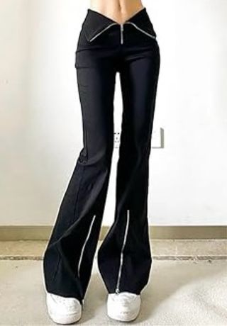 Pantalones campana negros con cremalleras