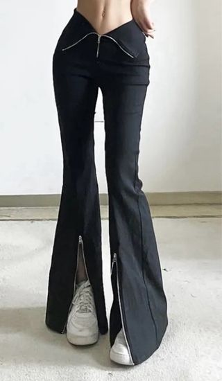 Pantalones campana negros con cremalleras