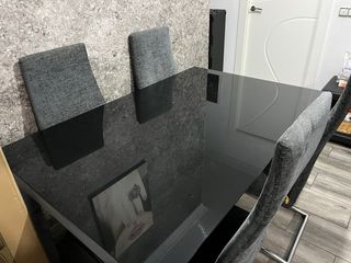 Mesa comedor grande cristal y madera extensible