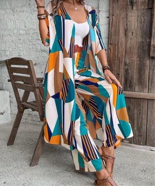 Conjunto Pantalón y Cárdigan Estampado