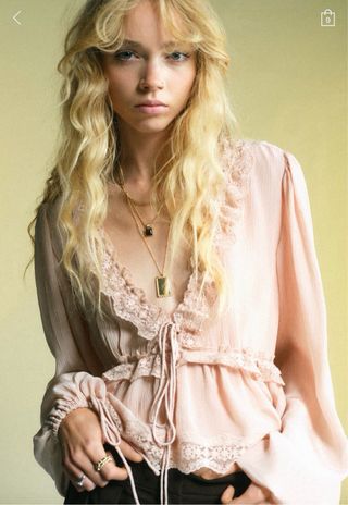 Blusa Mango Palo Rosa Encaje