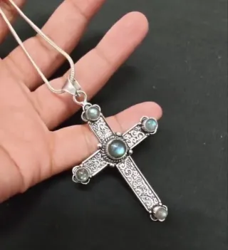 Collar Cruz Plata Labradorita Mineral