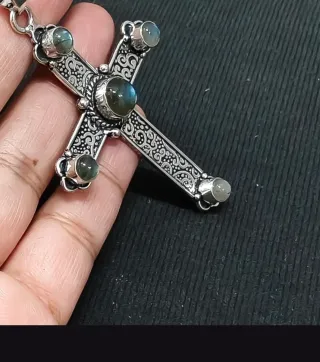 Collar Cruz Plata Labradorita Mineral