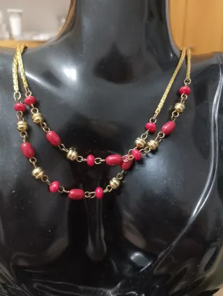 Collana lunga vintage oro e rosso