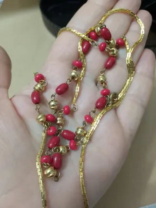 Collana lunga vintage oro e rosso