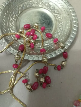 Collana lunga vintage oro e rosso