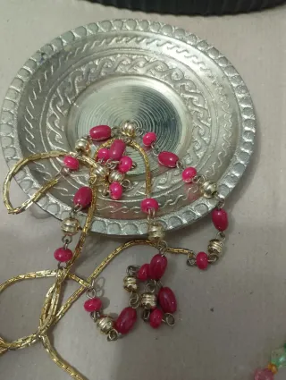 Collana lunga vintage oro e rosso