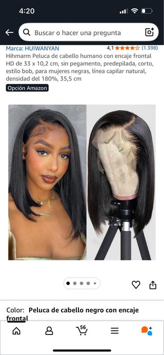 Peluca cabello natural negro