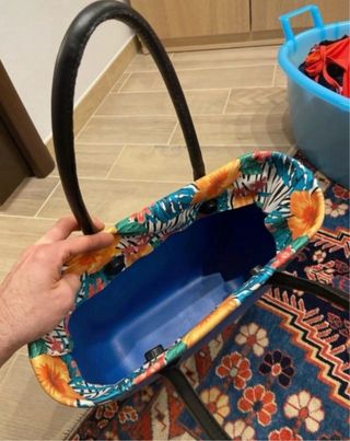 Borsa O bag donna blu e fantasia floreale