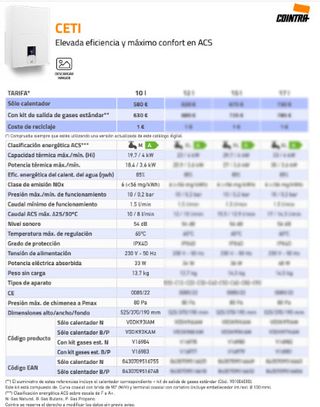 CALENTADOR COINTRA D GAS NATURAL CETI 10