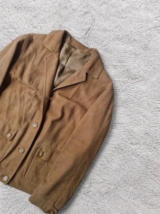 Giacca Vintage in pelle scamosciata marrone beige