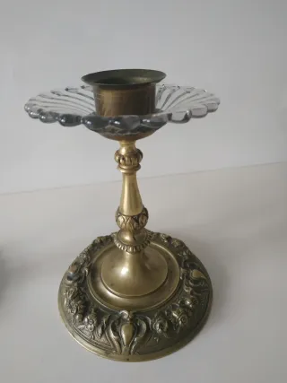 Candelabros Bronce y Cristal Antiguos
