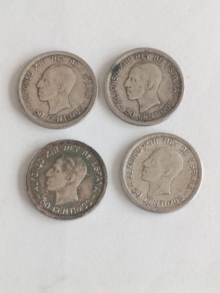 4 Monedas 50 céntimos Alfonso XIII 1926 Plata
