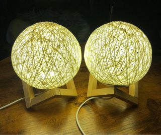 Conjunto candeeiros vime e madeira