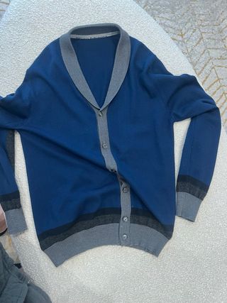 Casaco malha Takeshi Kurosawa azul e cinza