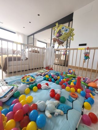 Parque de bebé XXL madera 8 piezas