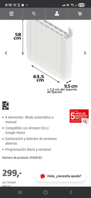 Radiadores Eléctricos HJM Wifi (Set de 5)