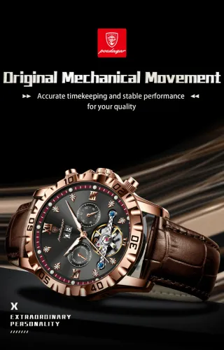 Reloj Automático Poedagar Marrón/Dorado