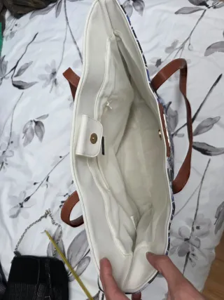 Capazo estampado azul y marrón