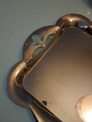 Vassoio in acciaio intarsiato manici 54x35