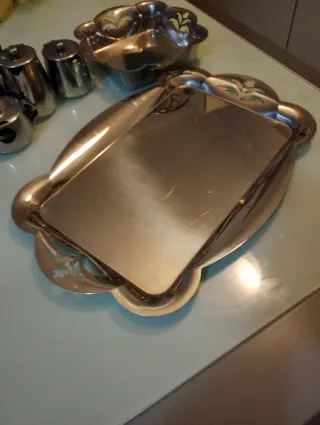 Vassoio in acciaio intarsiato manici 54x35