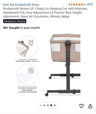 Cuna colecho Kinderkraft Beige + protector colchon