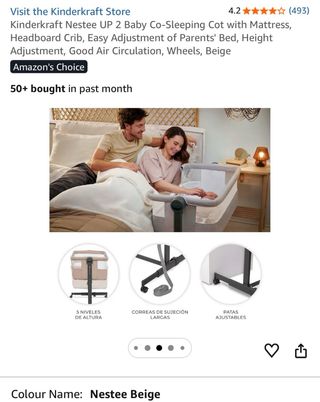 Cuna colecho Kinderkraft Beige + protector colchon
