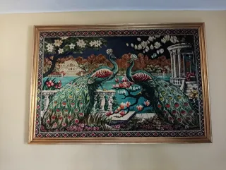 Cuadro paisaje río y puente