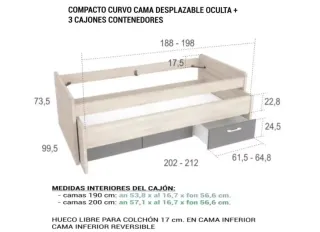 Cama nido con 3 cajones + cama extra que se desliz