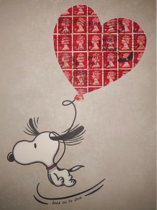 Quadro Snoopy Love con francobolli veri